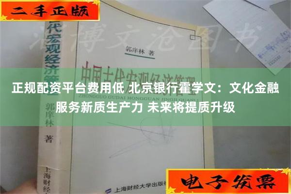 正规配资平台费用低 北京银行霍学文：文化金融服务新质生产力 未来将提质升级